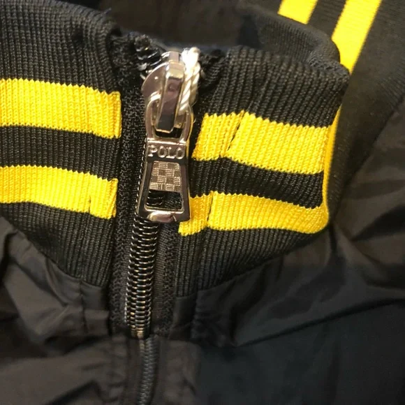 VINTAGE POLO RALPH LAUREN MONOGRAM MEN’S BASEBALL - BOMBER - BLACK AND YELLOW - Picture 4 of 5
